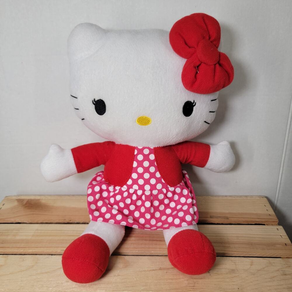 Hello Kitty Pink White Dot Dress w/ Red Vest & Bow Plush 2012